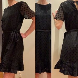 Polka Dot Pleated Classy Sophisticated LBD with Ruffle Details SP Bow Tie Waist